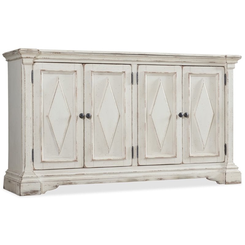 Furniture 4 Door Console Table, Distressed White Wood Console Table