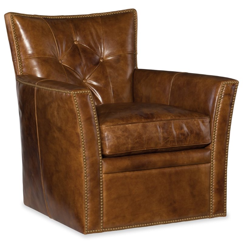 Hooker Furniture Conner Leather Swivel Club Chair in Heavy Metal Gamma ...