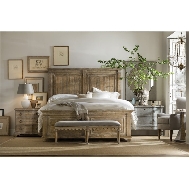 Hooker Furniture Boheme Laurier Solid Wood King Panel Bed in Soft Brown