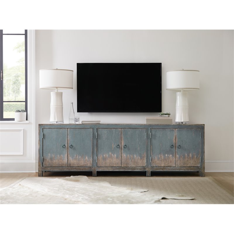 Boheme Salvator Wood Media Console in Distressed Blue by Hooker Furniture