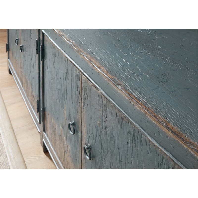 Boheme Salvator Wood Media Console in Distressed Blue by Hooker Furniture