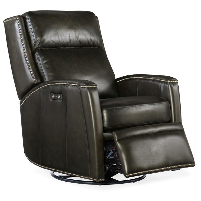 Hooker Furniture Declan Power Swivel Glider Recliner in Dark Brown Leather