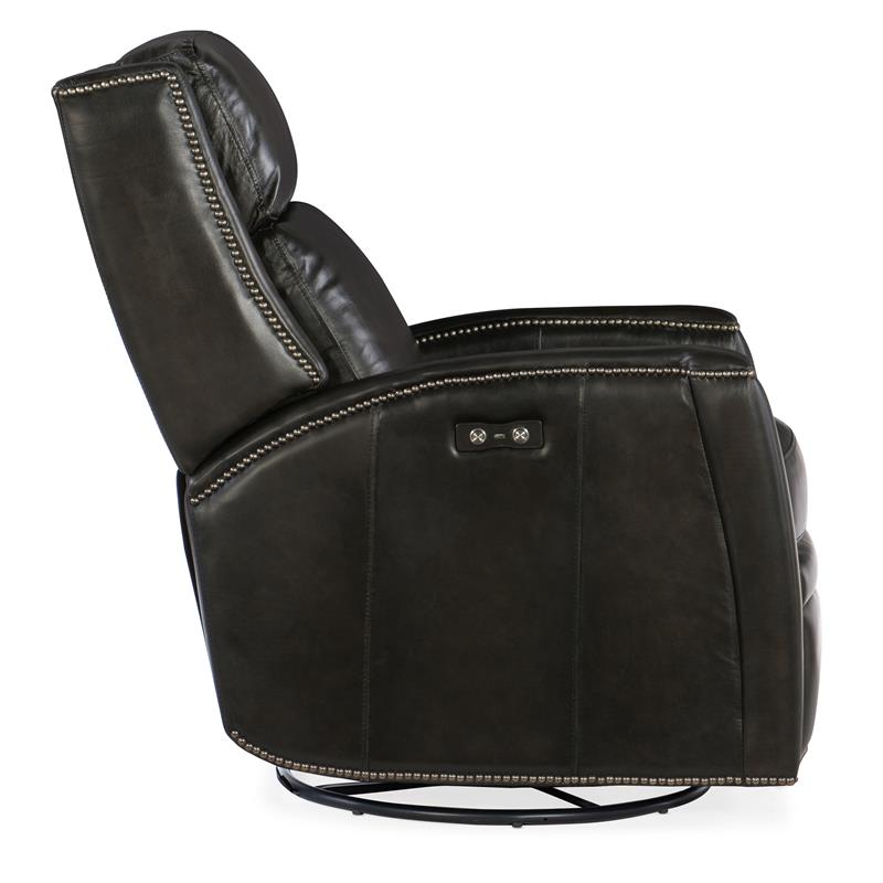 Hooker Furniture Declan Power Swivel Glider Recliner in Dark Brown Leather