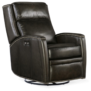Hooker Furniture Declan Power Swivel Glider Recliner in Dark Brown Leather