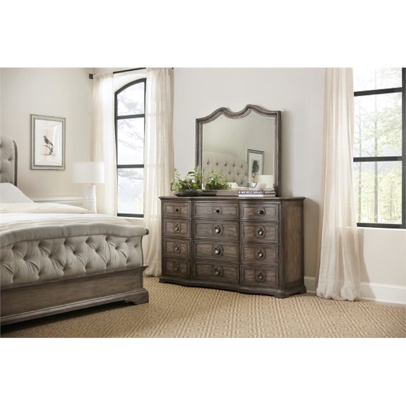 Hooker Furniture Woodlands Wood Frame Beveled Mirror in Heathered Lambswool