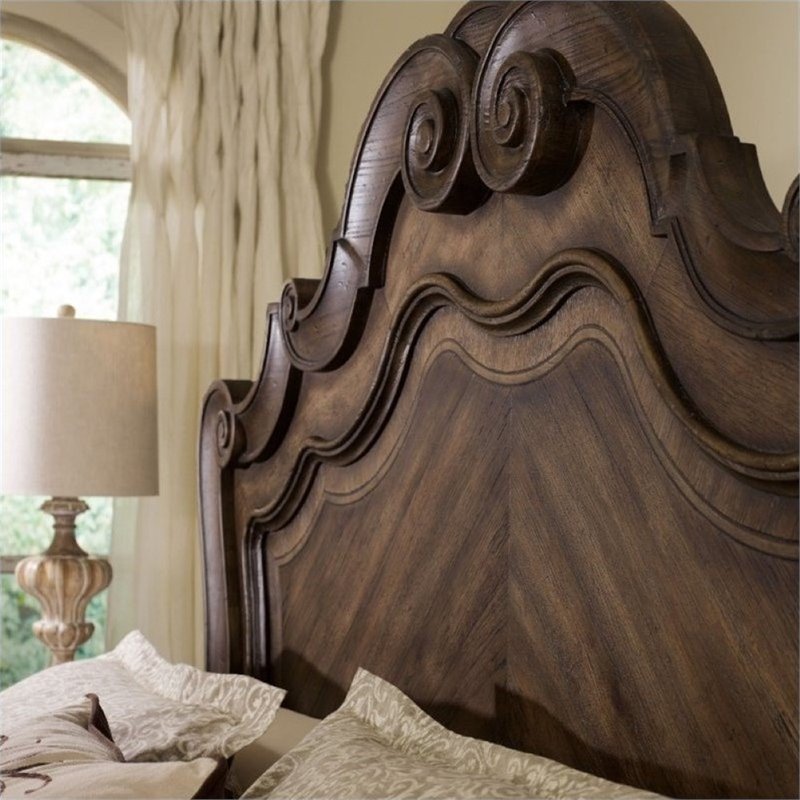 Hooker Furniture Bedroom Rhapsody King Panel Bed in Rustic Walnut