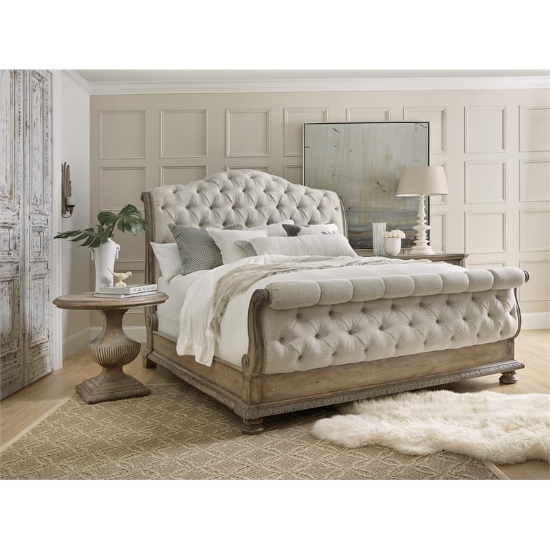 Castella Fabric Upholstered Tufted California King Bed in Off White by Hooker
