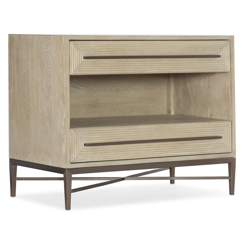 Hooker Furniture Cascade Open Shelf 2-Drawer Wood Nightstand in Beige