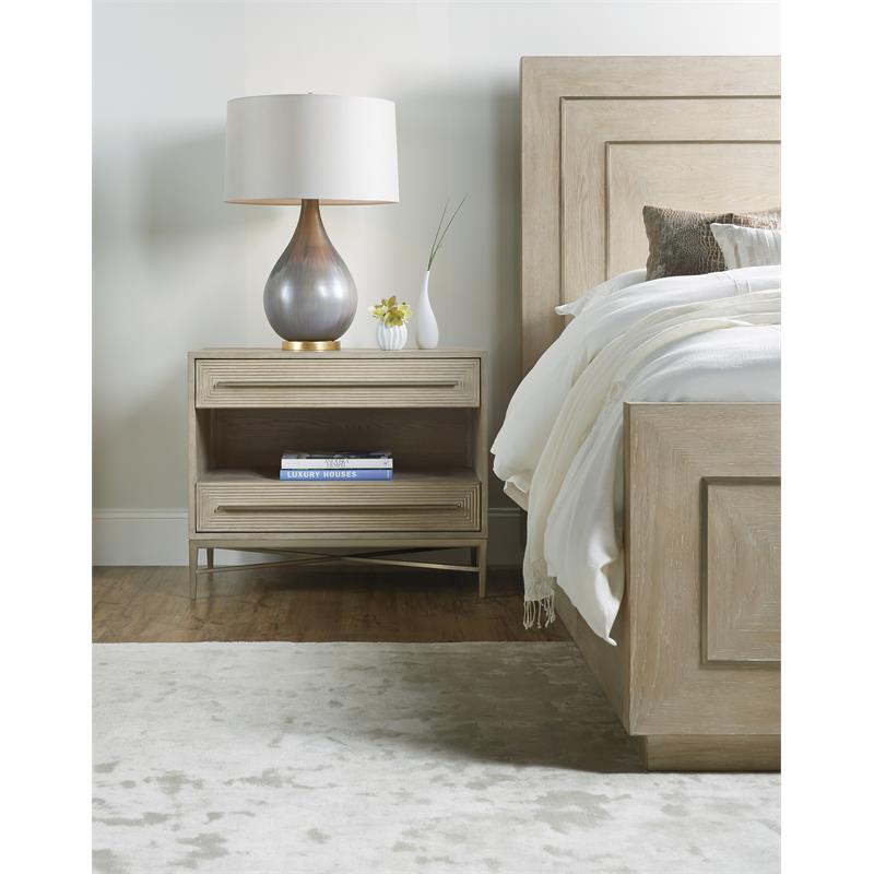 Hooker Furniture Cascade Open Shelf 2-Drawer Wood Nightstand in Beige