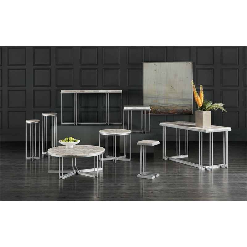 Hooker Furniture Melange Marin Metal Base/Onyx Top Writing Desk in White/Pewter