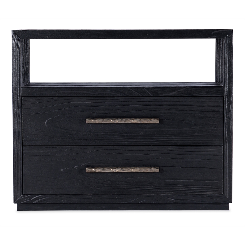 Linville Falls Shou Sugi Ban Two Drawer Wood Nightstand in Black by Hooker