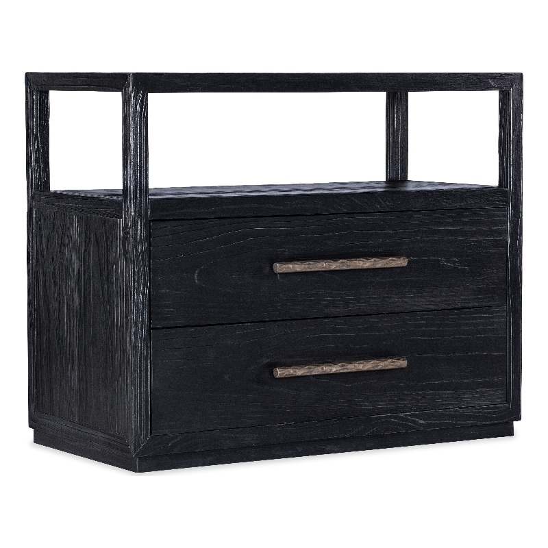 Linville Falls Shou Sugi Ban Two Drawer Wood Nightstand in Black by Hooker
