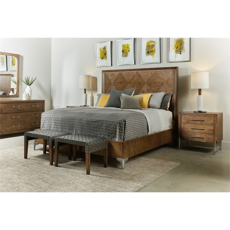 Hooker Furniture Chapman Veneers and Metal King Panel Bed in Brown/White