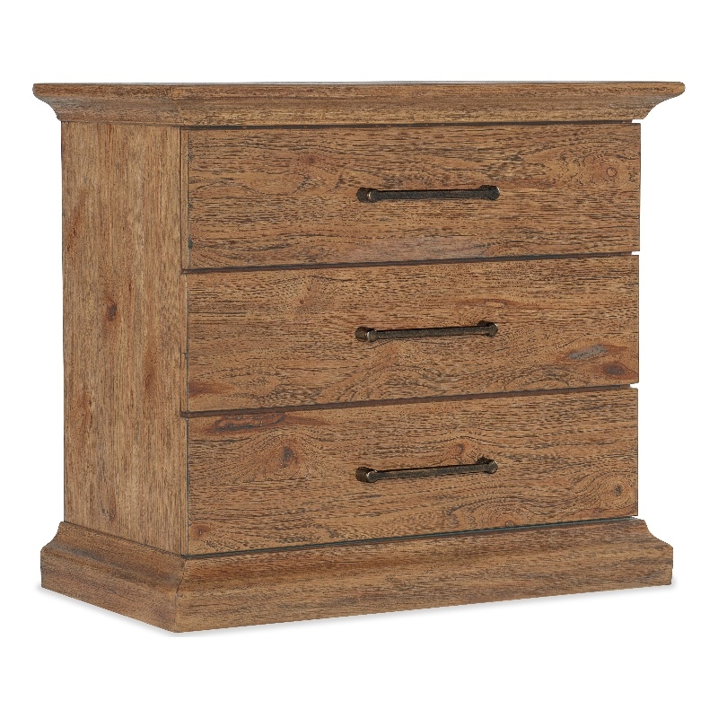 Hooker Furniture Big Sky Veneers and Solid Wood Three Drawer Nightstand in Brown