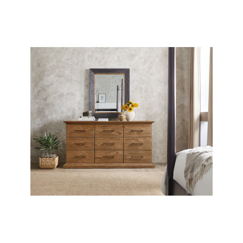Hooker Furniture Big Sky Veneers and Solid Wood Nine Drawer Dresser in Brown
