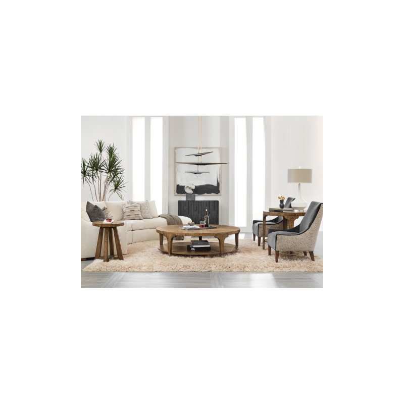 Hooker Furniture Chapman Round Veneers and Metal Cocktail Table in Brown/White