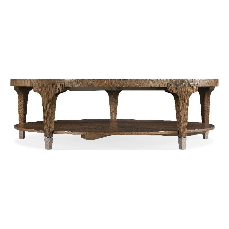 Hooker Furniture Chapman Round Veneers and Metal Cocktail Table in Brown/White