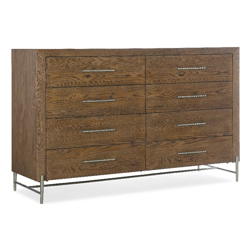 Hooker Furniture Chapman Eight-Drawer Veneers and Metal Dresser in Brown/White