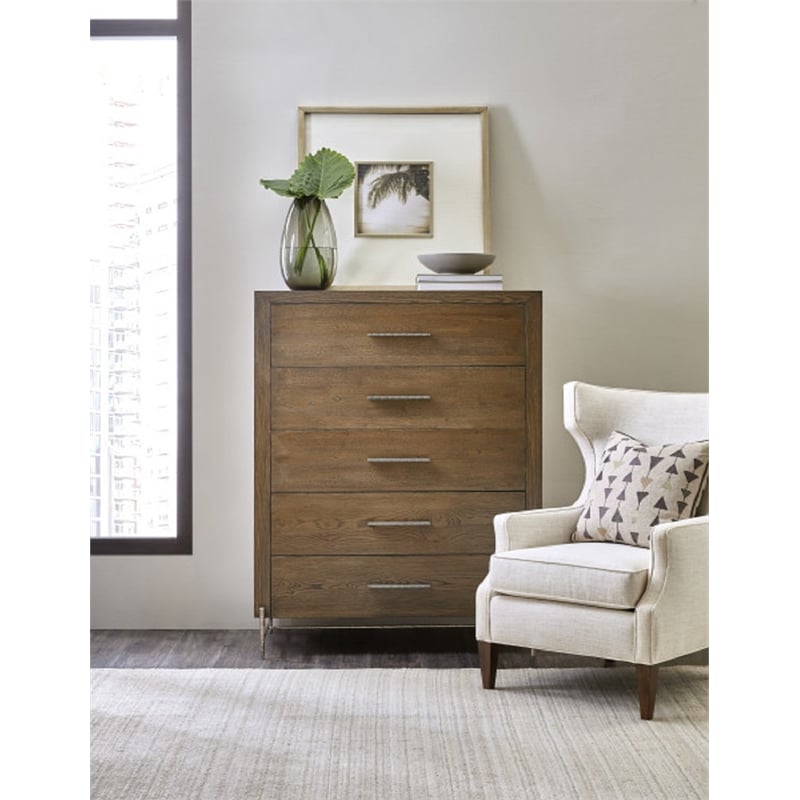 Hooker Furniture Chapman Five-Drawer Veneers and Metal Chest in Brown/White