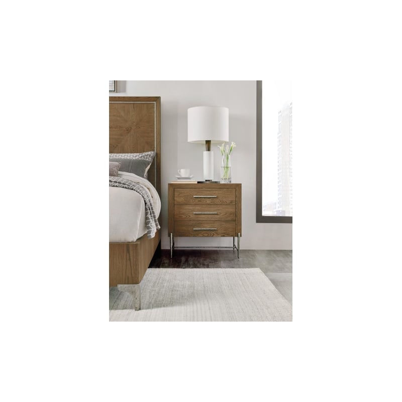 Hooker Furniture Chapman Three-Drawer Veneers Metal Nightstand in Brown/White