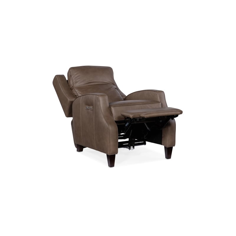 Hooker Furniture Tricia Leather Wood Power Recliner with Power Headrest in Gray