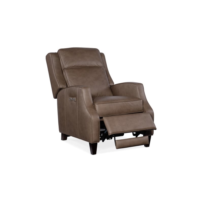 Hooker Furniture Tricia Leather Wood Power Recliner with Power Headrest in Gray