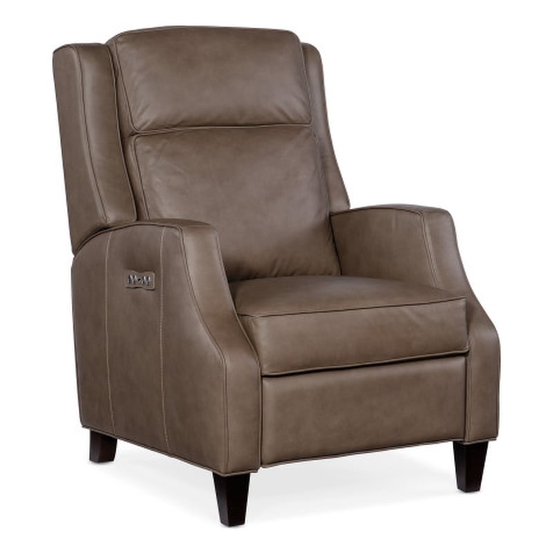Hooker Furniture Tricia Leather Wood Power Recliner with Power Headrest in Gray