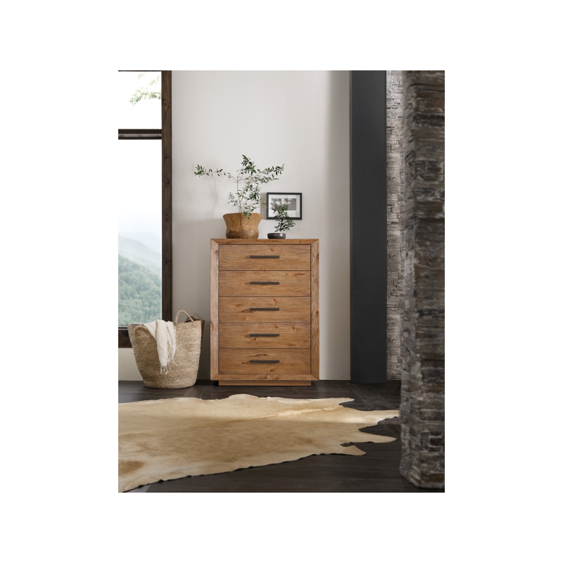 Hooker Furniture Big Sky Veneers and Solid Wood Five Drawer Chest in Brown