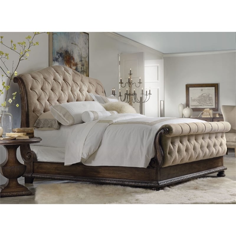 Hooker Furniture Rhapsody King Tufted Fabric Upholstered Bed in Beige