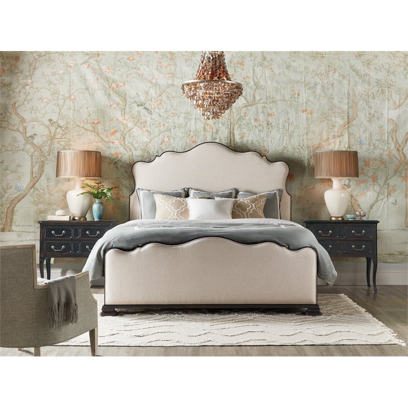 Hooker Furniture Charleston King Fabric Upholstered Bed in Black Cherry