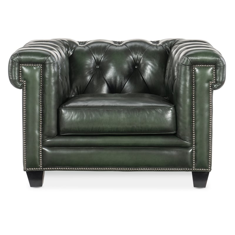 Charleston Leather Tufted Club Chair in Green by Hooker Furniture