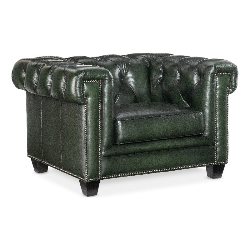 Charleston Leather Tufted Club Chair in Green by Hooker Furniture