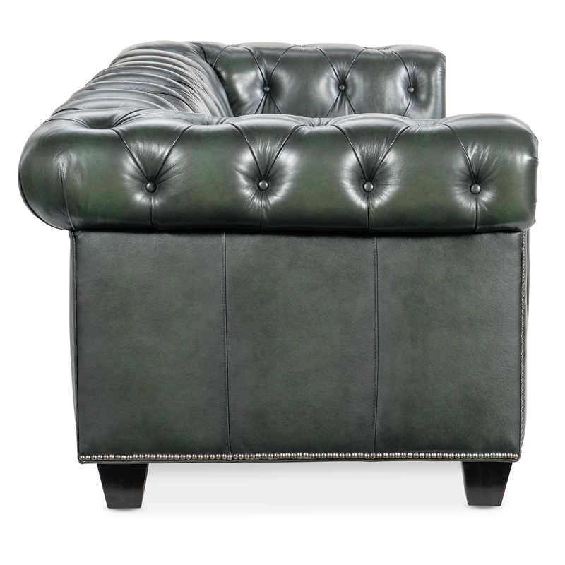 Charleston Leather Tufted Sofa in Green by Hooker Furniture