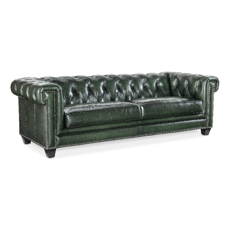 Charleston Leather Tufted Sofa in Green by Hooker Furniture
