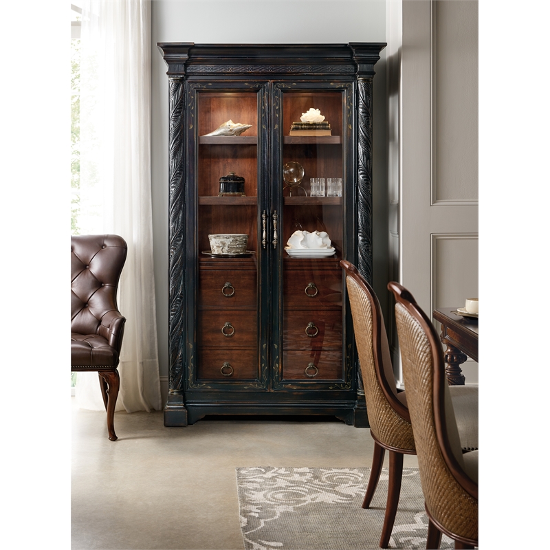 Hooker Furniture Charleston Glass-Door Display Cabinet in Black Cherry