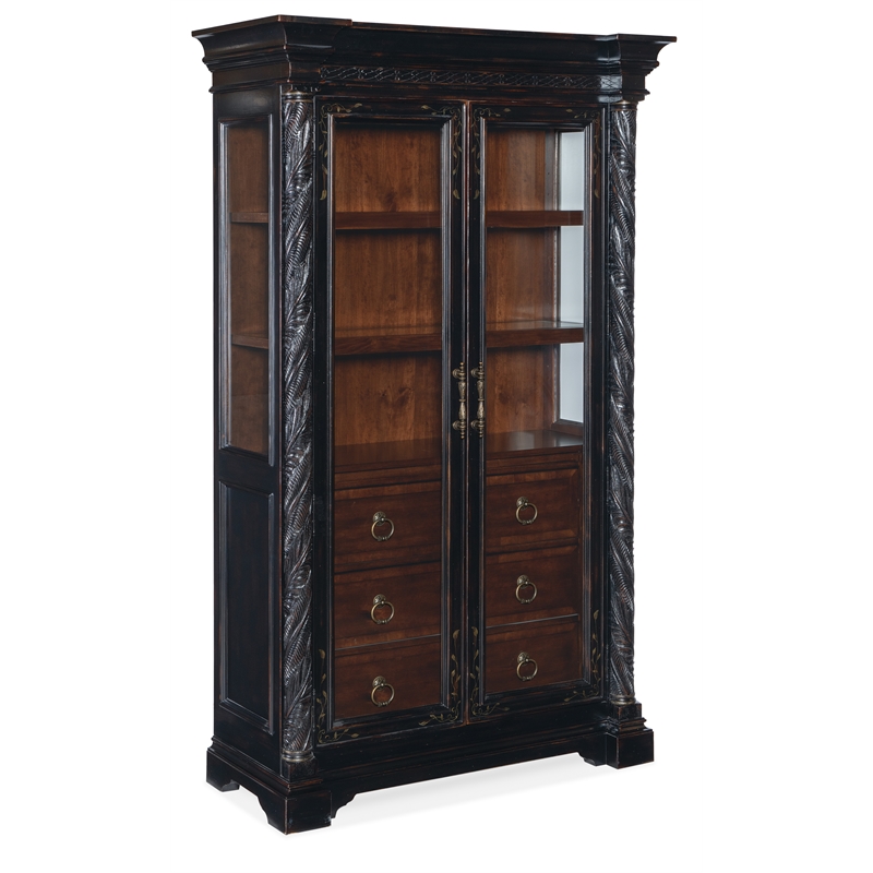 Hooker Furniture Charleston Glass-Door Display Cabinet in Black Cherry