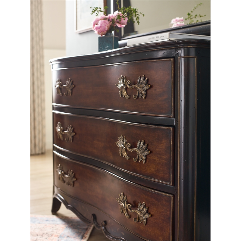 Hooker Furniture Charleston 3-Drawer Wood Accent Chest in Black Cherry