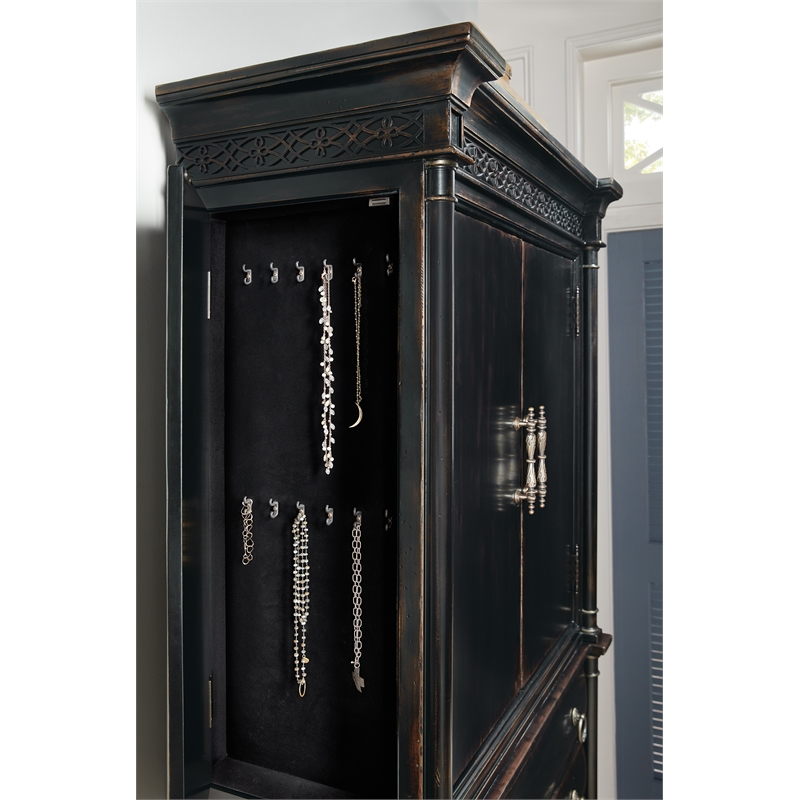 Hooker Furniture Charleston Wood Jewelry Armoire in Black Cherry