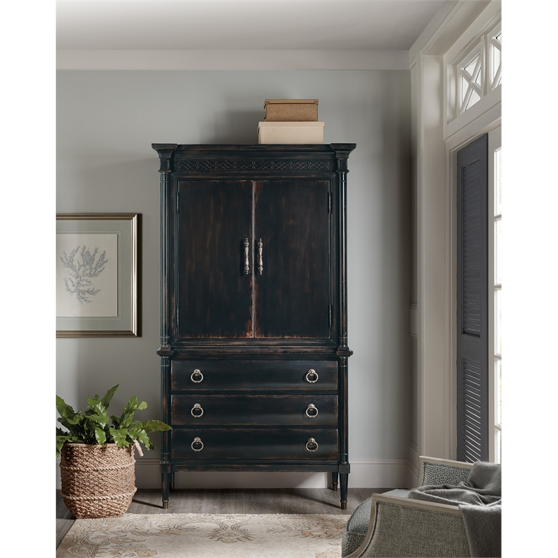 Hooker Furniture Charleston Wood Jewelry Armoire in Black Cherry