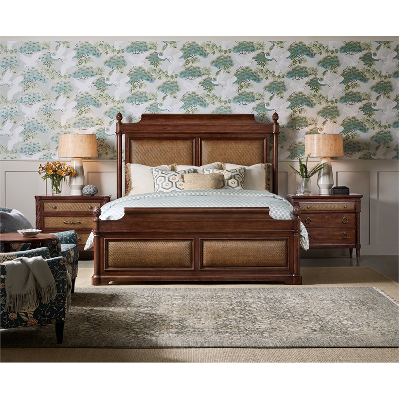 Hooker Furniture Charleston King Cane Wood Panel Bed in Cherry Brown