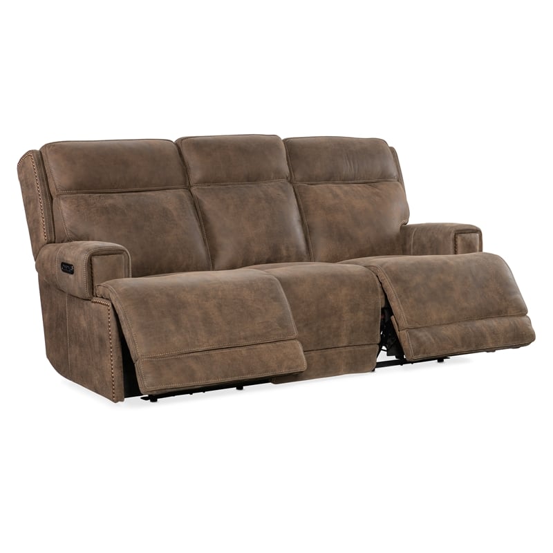 Wheeler Leather Power Sofa with Power Headrest in Brown by Hooker Furniture