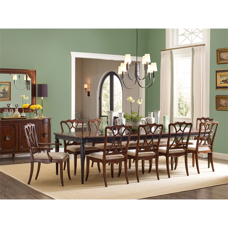 Hooker Furniture Charleston Fabric Upholstered Seat Arm Chair in Cherry Brown