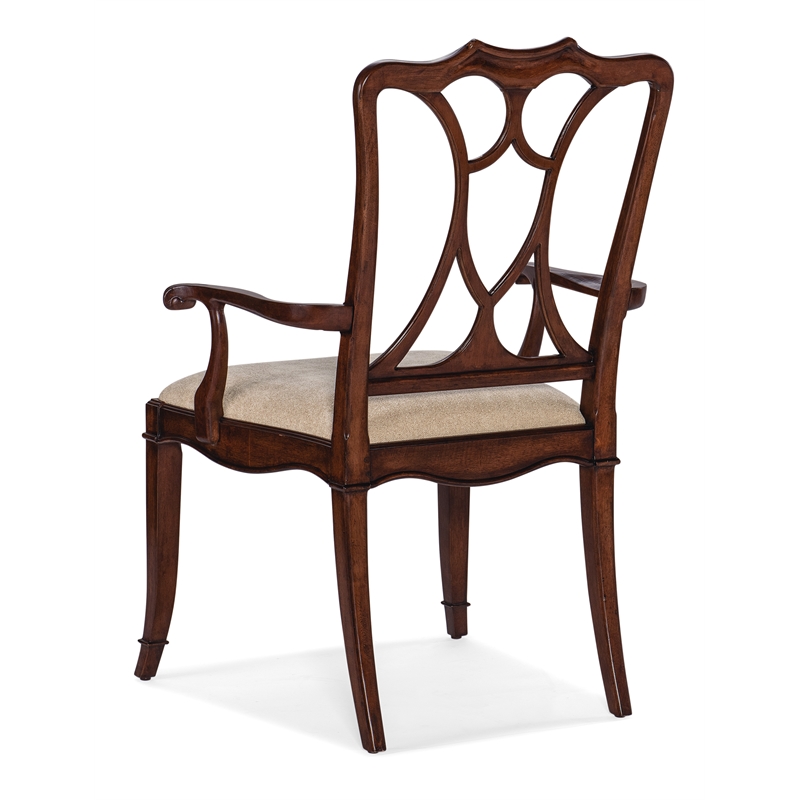 Hooker Furniture Charleston Fabric Upholstered Seat Arm Chair in Cherry Brown
