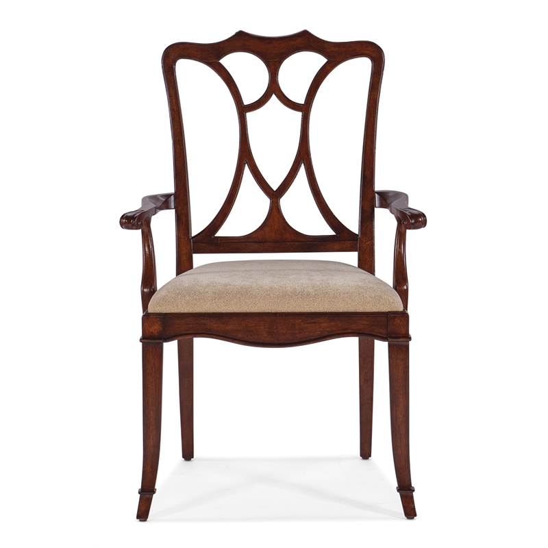 Hooker Furniture Charleston Fabric Upholstered Seat Arm Chair in Cherry Brown