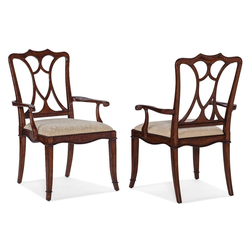 Hooker Furniture Charleston Fabric Upholstered Seat Arm Chair in Cherry Brown