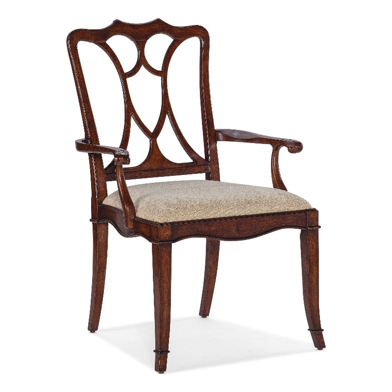 Hooker Furniture Charleston Fabric Upholstered Seat Arm Chair in Cherry Brown