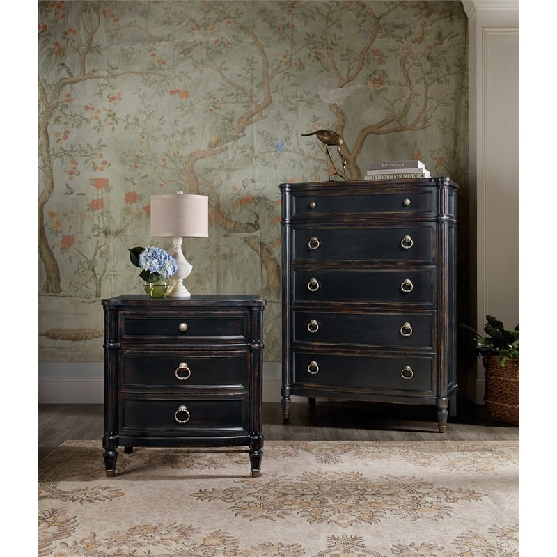 Hooker Furniture Charleston 3-Drawer Traditional Wood Nightstand in Black Cherry