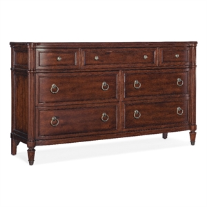 hooker furniture charleston 7-drawer wood dresser in cherry brown