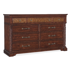 hooker furniture charleston 9-drawer wood dresser in cherry brown