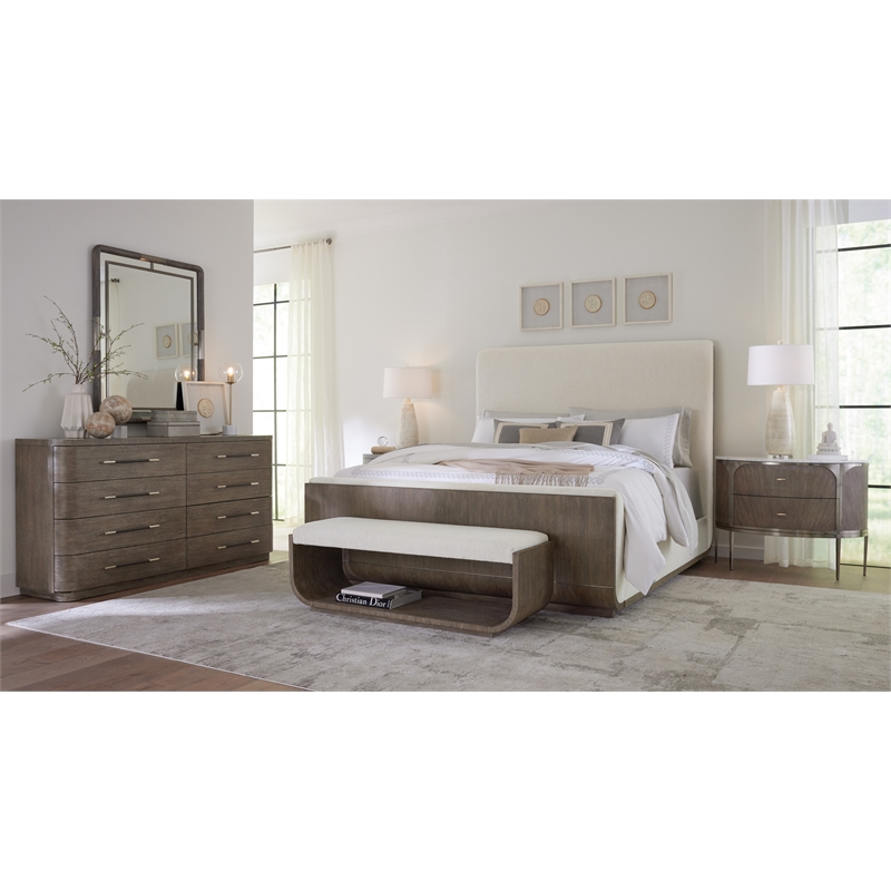 Modern Mood King Fabric Upholstered Panel Bed in Brown by Hooker Furniture